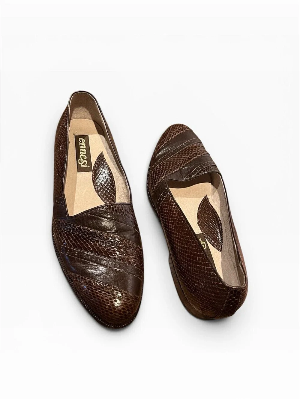 Ennegi Men's 8.5 Brown Genuine Lizard Leather Dress Loafers